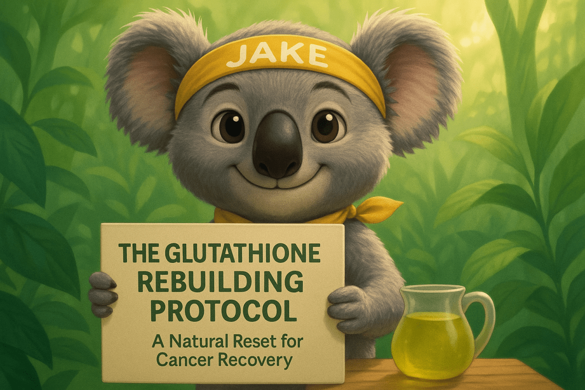 Courage Against Cancer's Jake the Koala promoting The Glutathione Rebuilding Protocol
