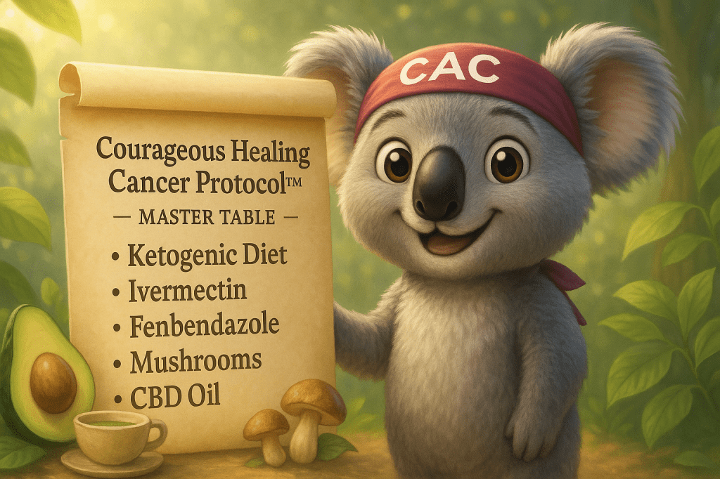 Coco the Koala shares Courage Against cancer's Courageous Healing Cancer Protocol in download form