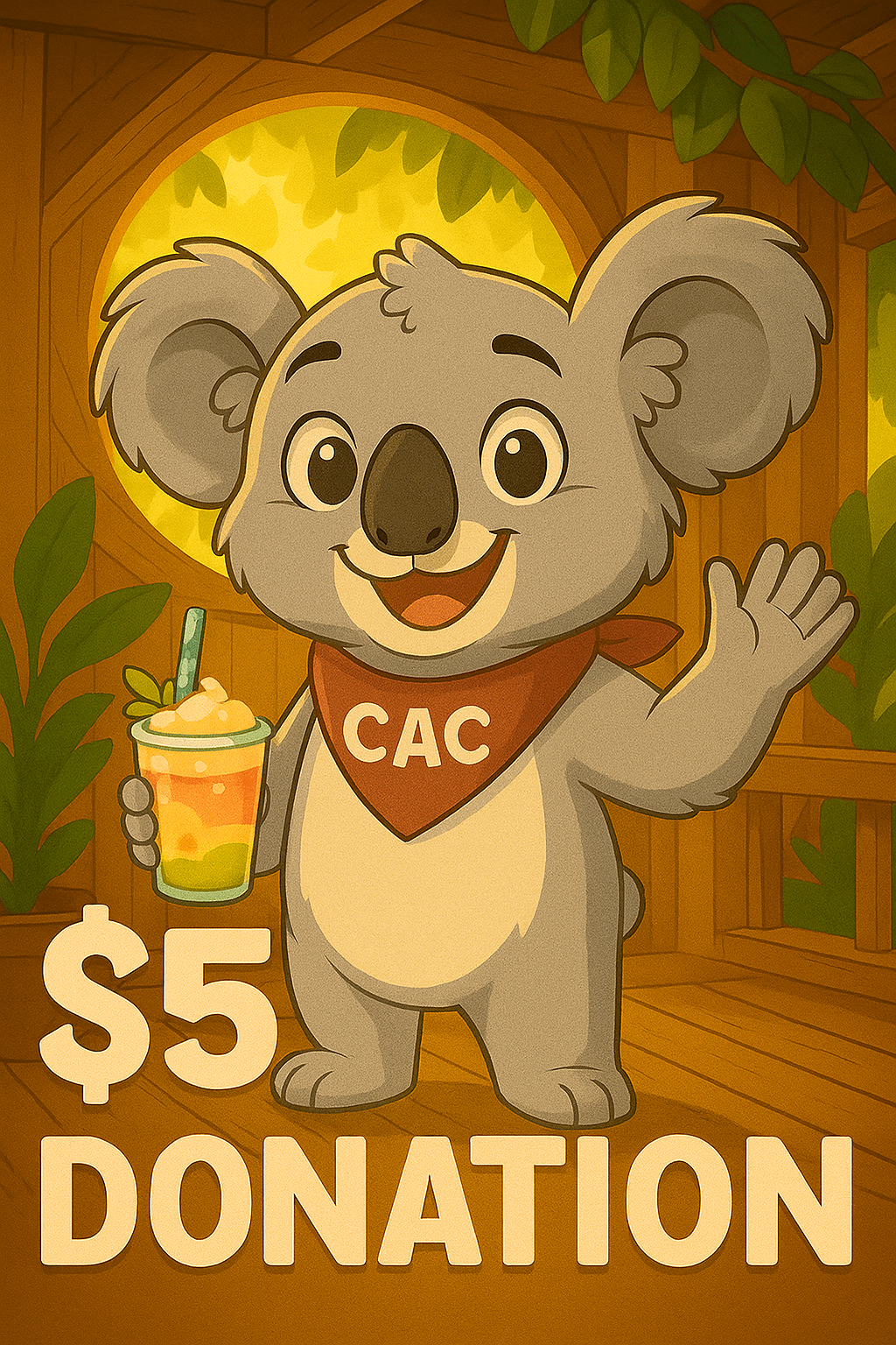 Coco the Koala celebrating your courage donating $5